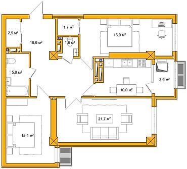 Продажа квартир: 4 комнаты, 97 м², Политех Элитка, 13 этаж, ПСО (под самоотделку) — 7