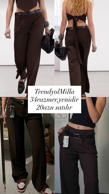 Qazanlar: Şalvar, Trendyolmilla, XS (EU 34), rəng - Qəhvəyi