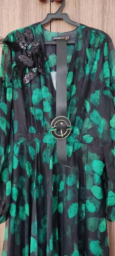 зеленое вечернее платье: Кече көйнөгү, Узун модель, Жеңдери менен, 3XL (EU 46)