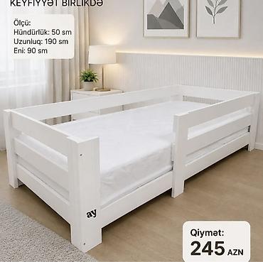 Ağ rəngli uşaq/yenişəxslər üçün taxta çarpayı Ölçülər (şəkildə