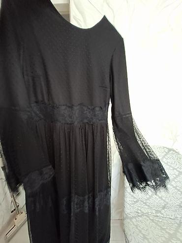 baş ortusu: Qara maxi ziyafət/gecə geyimi – şifon və tül kombinasiyalı - Rəng — 4