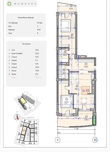 mansara: 3 комнаты, 112 м², Элитка, 8 этаж — 4