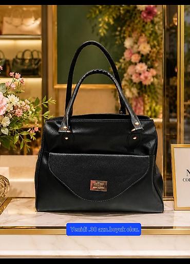 tote bag: Qara qadın çantası – böyük ölçü. - Klassik dizayn, iki möhkəm tutacaq — 1