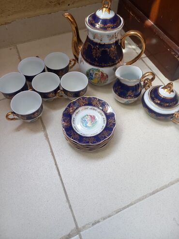 Termoqablar: Çay dəsti, rəng - Göy, Farfor