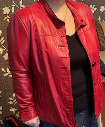 красный куртка: Кожаная куртка, Классическая модель, Натуральная кожа, 5XL (EU 50)