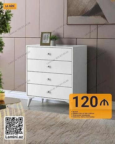 Komodlar: Ağ rəngdə komod - 4 siyirməli, klassik minimalist dizayn - Ölçülər: D — 1
