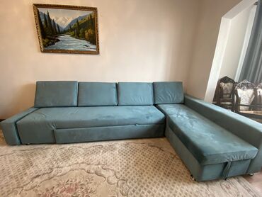 диванные подушки: Угловой диван, цвет - Голубой, В рассрочку, Новый