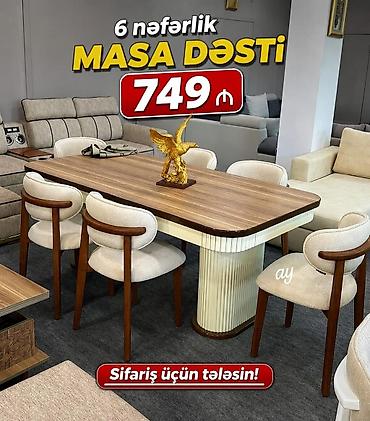 quxna stolu: 1.6 nəfərlik masa dəsti - Müasir dizaynlı yemək masası və 6 ədəd — 1