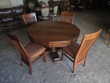 Setovi stolova i stolica: Drveni trpezarijski set – okrugli/višekutni sto sa 4 stolice - — 2