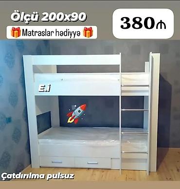 divan mebel: İki mərtəbəli çarpayı – ölçü 200x90 • Rəng: ağ • Üst mərtəbəyə yan — 1