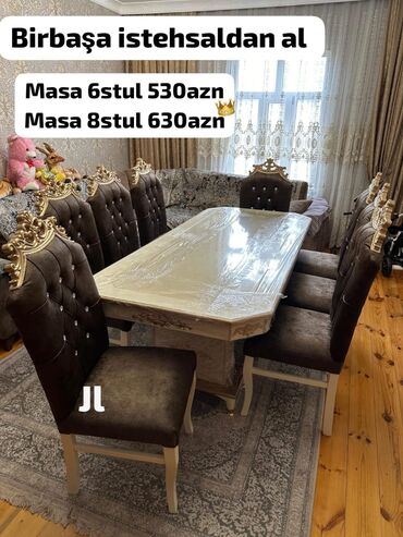 ikinci el masa desti: Для гостиной, Новый, Прямоугольный стол, 8 стульев, Азербайджан