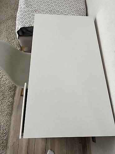 study table: Письменный стол с тумбой, белый - Лаконичный прямоугольный стол с — 2