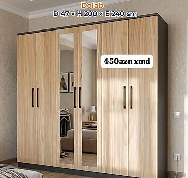paltar dolabları: Dolab – 6 qapılı, güzgülü model Ölçülər: Dərinlik 47 sm × Hündürlük — 1