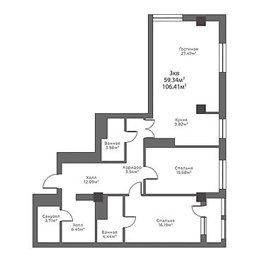 квартиры псо: 3 комнаты, 106 м², Асанбай мкр Элитка, 14 этаж, ПСО (под самоотделку) — 3