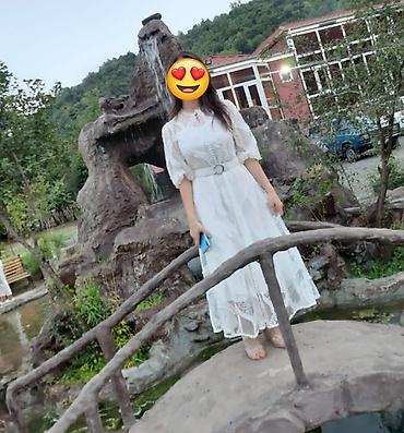 dəst qadın geyimləri: Ağ rəngli, zərif dizayna malik uzun paltar - Stil: romantik/klasik - — 1