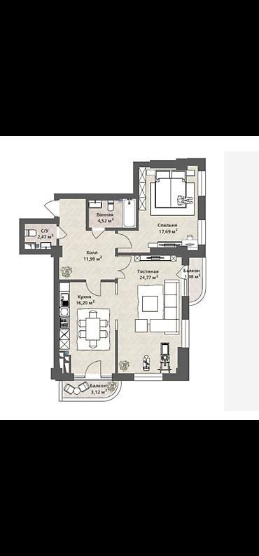 2х кв: 2 комнаты, 83 м², 9 этаж, ПСО (под самоотделку) — 7