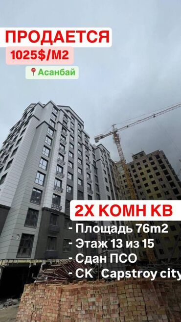 Продажа квартир: 2 комнаты, 76 м², Элитка, 13 этаж, ПСО (под самоотделку)