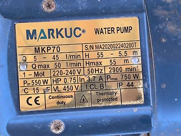 su c: MARKUC MKP70 su nasosu - Model: MKP70 (Water Pump) - S/N — 1