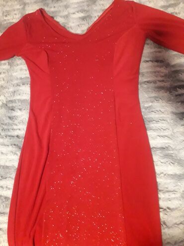 kratka satenska haljina: One size, bоја - Crvena, Večernji, maturski, Drugi tip rukava