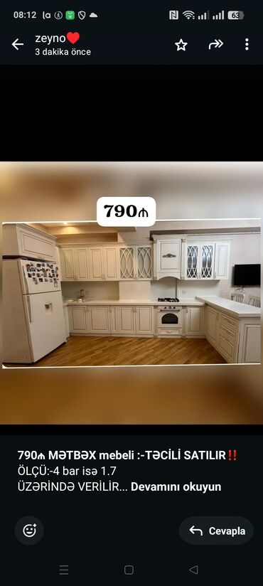 Masa və oturacaq dəstləri: *790₼ MƏTBƏX mebeli :-TƏCİLİ SATILIR*‼️ ÖLÇÜ:-4 bar isə 1.7 ÜZƏRİNDƏ
