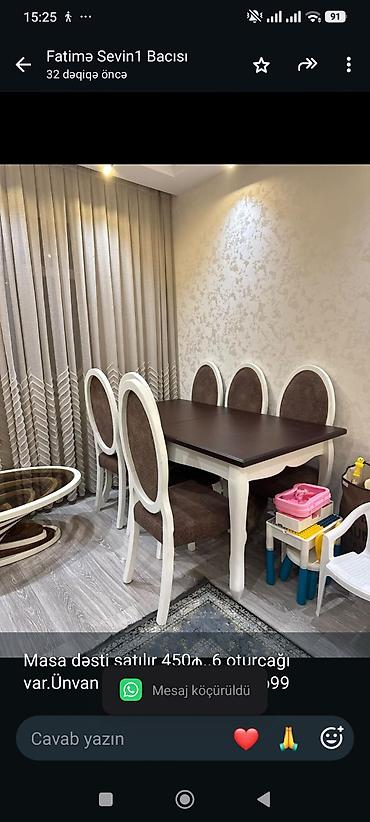 Masa dəsti satılır 450₼. 6 oturcağı var.Ünvan lalafo.az -da Masa dəsti satılır 450₼. 6 oturcağı var.Ünvan