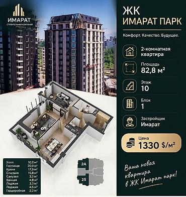 недвижимость в бишкеке квартиры: 2 комнаты, 82 м², Элитка, 10 этаж, ПСО (под самоотделку) — 1