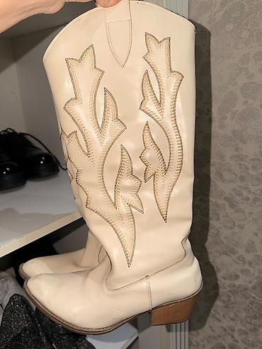 qadin cəkmələri: Western üslubunda uzun çəkmələr – krem/bej rəng - Material: yumşaq — 1