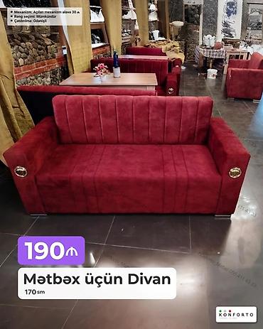 kafe stul: Mətbəx üçün Divan – 170 sm - Şık qırmızı məxməri parça, düzbucaqlı — 1