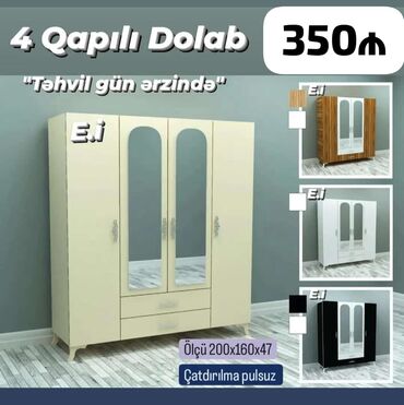 dolab qarderob: Qarderob, paltar dolabı, Yeni, 4 qapılı, Açılan, Düz dolab