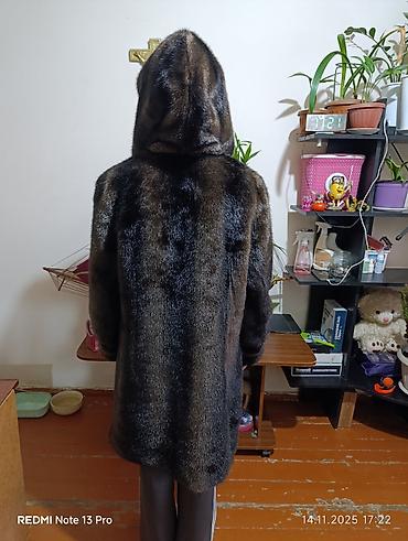 Шубы: Шуба, Норка, По колено, С капюшоном, 4XL — 5