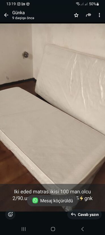 yun doseklerin qiymeti: Iki eded matras.ikisi 100 man.olcu 2/90.unvan Emircan.kod4215⚡gnk