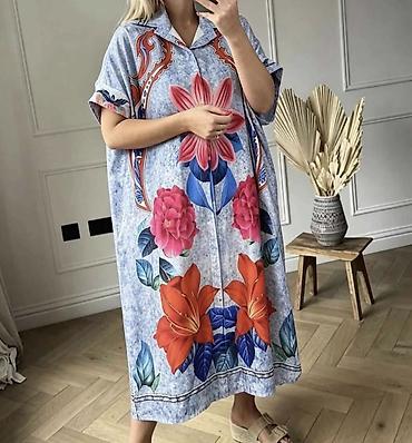 iris: Ženska košulja-haljina duga sa printom ma dugmice. - Model: širok — 5