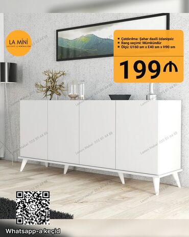 продажа мебели бу: Dörd qapılı ağ rəngli komod minimalist dizayna malikdir və müasir