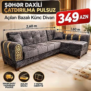 divan pufik: Açılan bazalı künc divan - Ölçülər: 2,60 m x 1,60 m - Mexanizm — 1