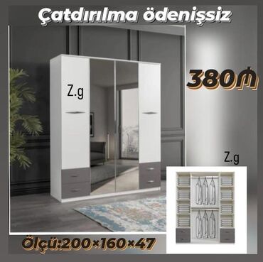 tək qapılı dolab: *Dolab 4 Qapılı 💫 380Azn* ✔️Materialı Rusiya Laminatı 18/lik *✔️Rəng