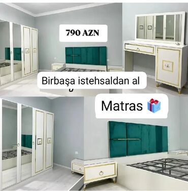 Yataq otağı dəstləri: 2 təknəfərlik çarpayı, Dolab, Tumba, 2 tumba, Azərbaycan, Yeni
