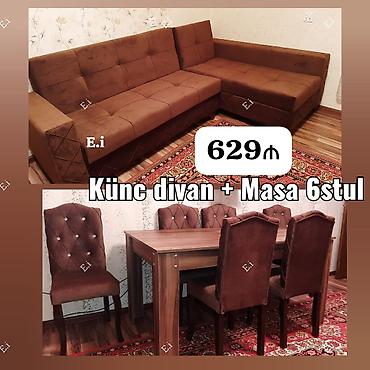 divan ustu: Künc divan + masa və 6 stul dəsti - Rəng: qəhvəyi - Künc divan — 1