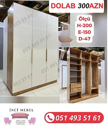 Yeni, 3 qapılı, Siyirməli, Ağ, Açılan, Düz dolab