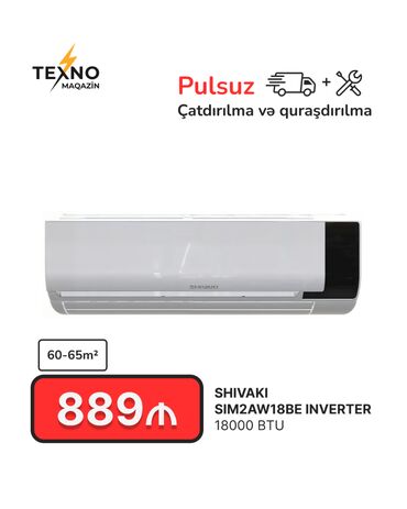 mini kondisoner: Kondisioner Shivaki, Yeni, 50-60 kv. m, Split sistem, Kredit yoxdur, Pulsuz quraşdırılma