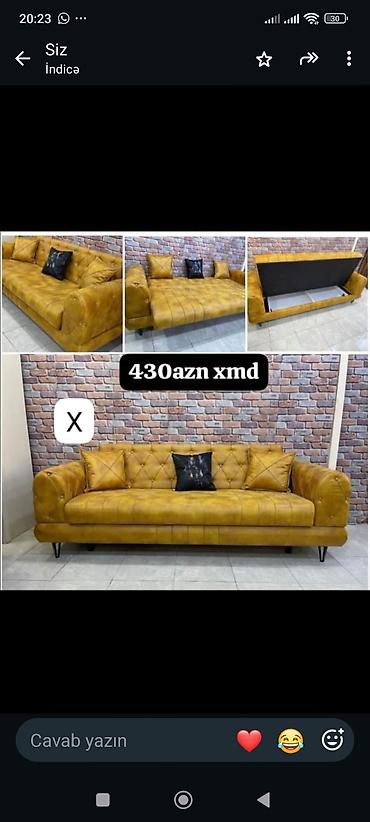 Divanlar: - Məhsul: 3 nəfərlik yumşaq otaq divanı - Rəng: Xardal/sarı ton - — 1