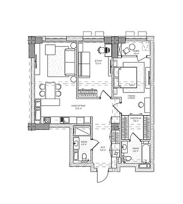 2кв: 3 комнаты, 86 м², Асанбай мкр Элитка, 9 этаж, ПСО (под самоотделку) — 3