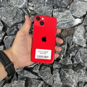бушные телефоны: IPhone 14, Колдонулган, 128 ГБ, Кызыл, Коргоочу айнек, Кабель, 83 %