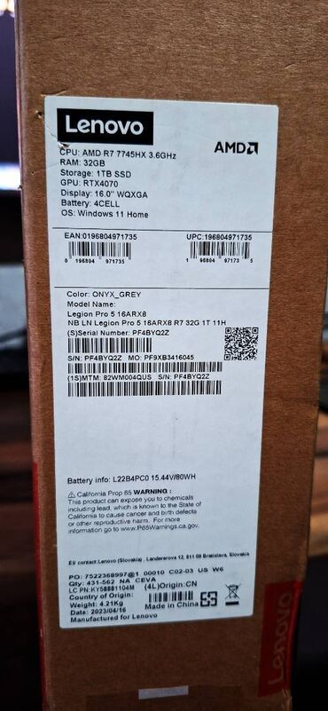 Lenovo: Lenovo Legion, 16 ", AMD Ryzen 7, 1 TB, Ünvandan götürmə — 10