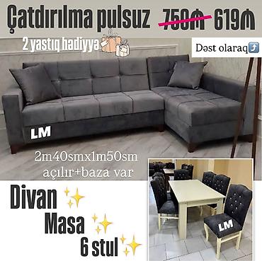 divan stolu: Dəst olaraq: künc divan + masa + 6 stul Divan: - Ölçü: 2 m 40 sm x 1 — 1