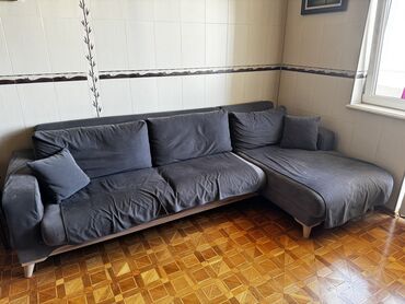 кожаный диван: Угловой диван, Б/у, Нераскладной, С подъемным механизмом, Ткань