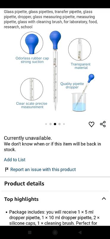 Qab-qacaq və mətbəx ləvazimatları: ﻿Şüşə pipet (pipetka) Laboratoriya üçün maye damcılayıcı. Şkalalı — 8