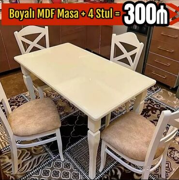 Masa və oturacaq dəstləri: Qonaq otağı üçün, Yeni, Açılmayan, Dördbucaq masa, 6 stul — 25