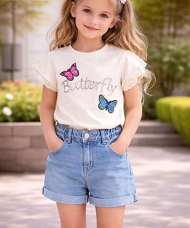 ugg sandale za devojcice: Komplet teksas šorts sa majicom “Butterfly” za devojčice - Šifra — 1