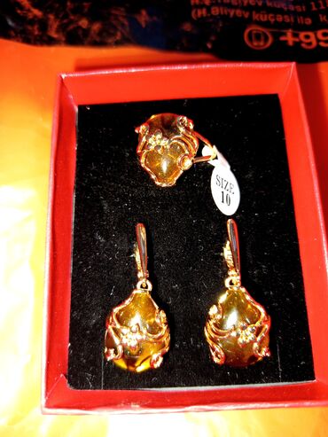 Bijuteriya dəstləri: Qızılı rəng tonlarında sırğa və üzük - Tərkib: qızılı örtüklü metal — 4