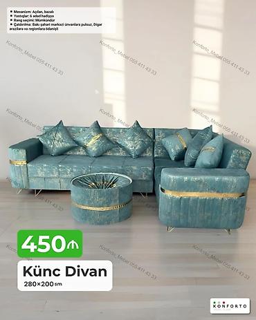 Divanlar: Künc divan – 280×200 sm Qiymət: 450 ₼ - Mexanizm: açılan, bazalı — 1